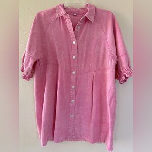 Pink Faux Denim Plus Size 3/4 Length Sleeves Mini Dress or Tunic 1X, 2X, 3X